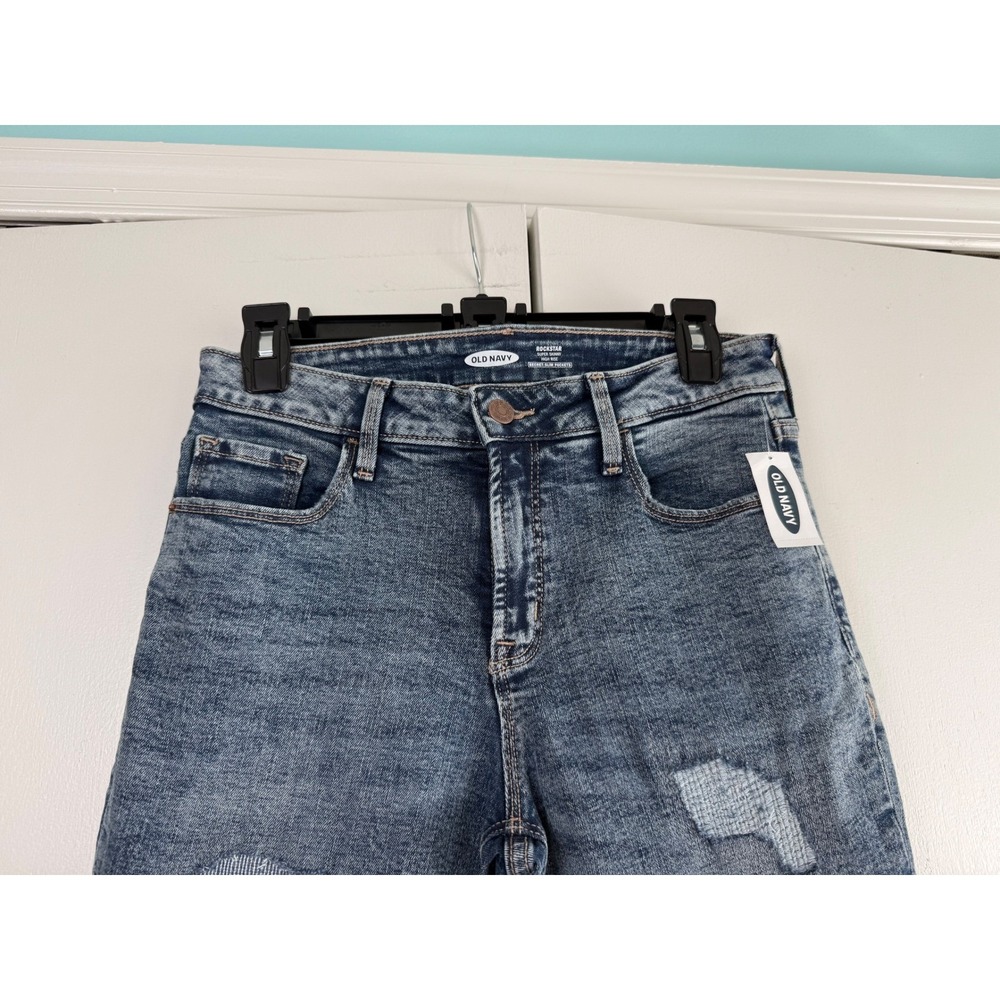 Old Navy Rockstar Super Skinny High Rise Jeans Distressed Blue Petite Size 8 - Picture 2 of 10